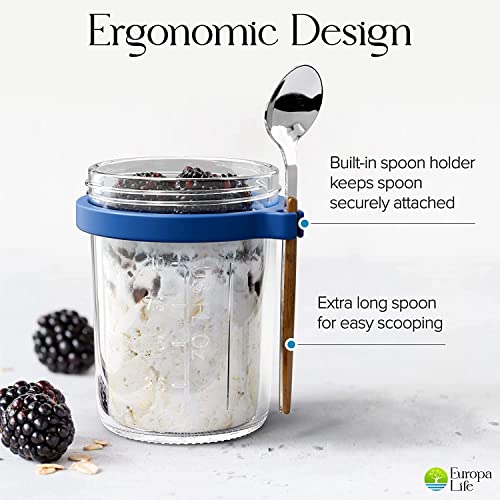 Ash  Roh Ash & Roh Oats Container Glass Jars With Lids Breakfast Jars Overnight Oats Porridge Container Yoghurt Pots To Go With Lids Overnight Oats Jar For Overnight Oats Crunch Cup (White), 300 Ml - Image 4