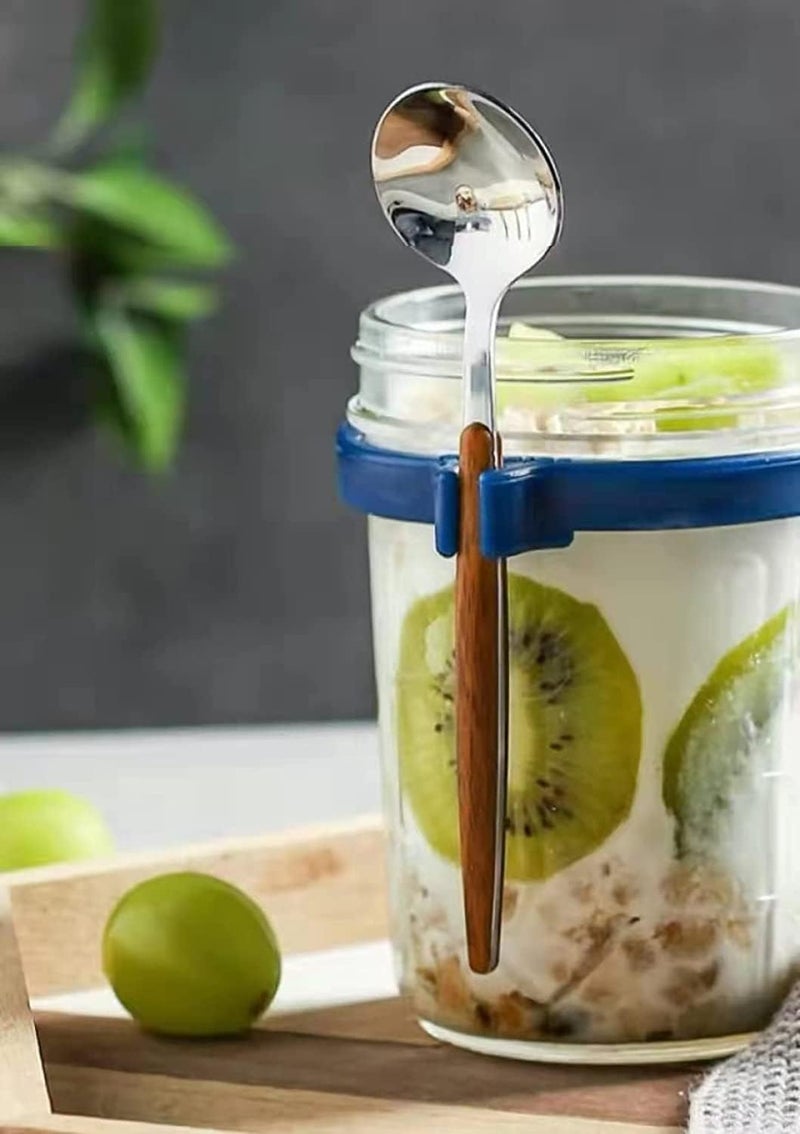 Ash  Roh Ash & Roh Oats Container Glass Jars With Lids Breakfast Jars Overnight Oats Porridge Container Yoghurt Pots To Go With Lids Overnight Oats Jar For Overnight Oats Crunch Cup (White), 300 Ml - Image 2