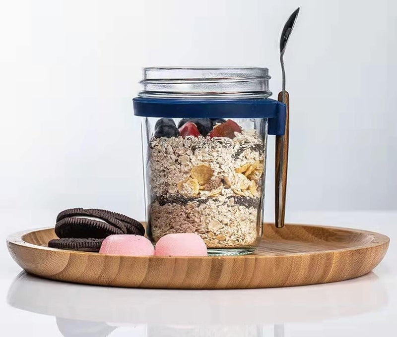 Ash  Roh Ash & Roh Oats Container Glass Jars With Lids Breakfast Jars Overnight Oats Porridge Container Yoghurt Pots To Go With Lids Overnight Oats Jar For Overnight Oats Crunch Cup (White), 300 Ml - Image 3