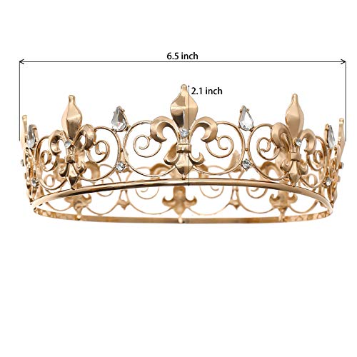 FORSEVEN Full Round King Crown- Metal Rhinestone Crowns and Tiaras for Women and Men Party Prom (HG340 Gold) - Image 5