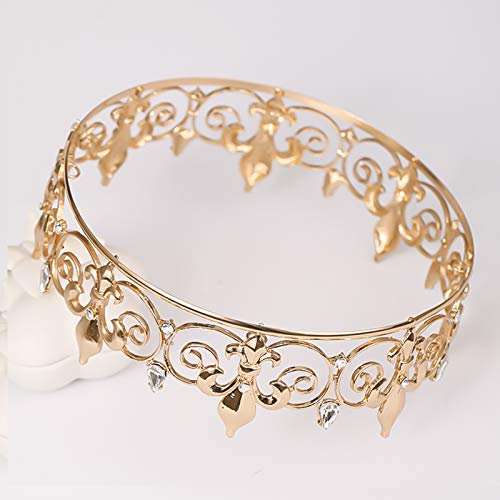 FORSEVEN Full Round King Crown- Metal Rhinestone Crowns and Tiaras for Women and Men Party Prom (HG340 Gold) - Image 3