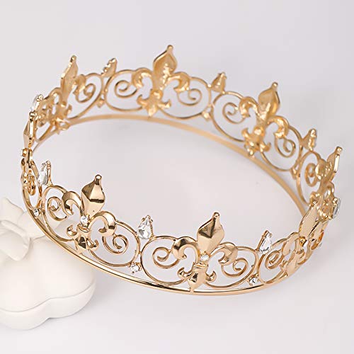 FORSEVEN Full Round King Crown- Metal Rhinestone Crowns and Tiaras for Women and Men Party Prom (HG340 Gold) - Image 2