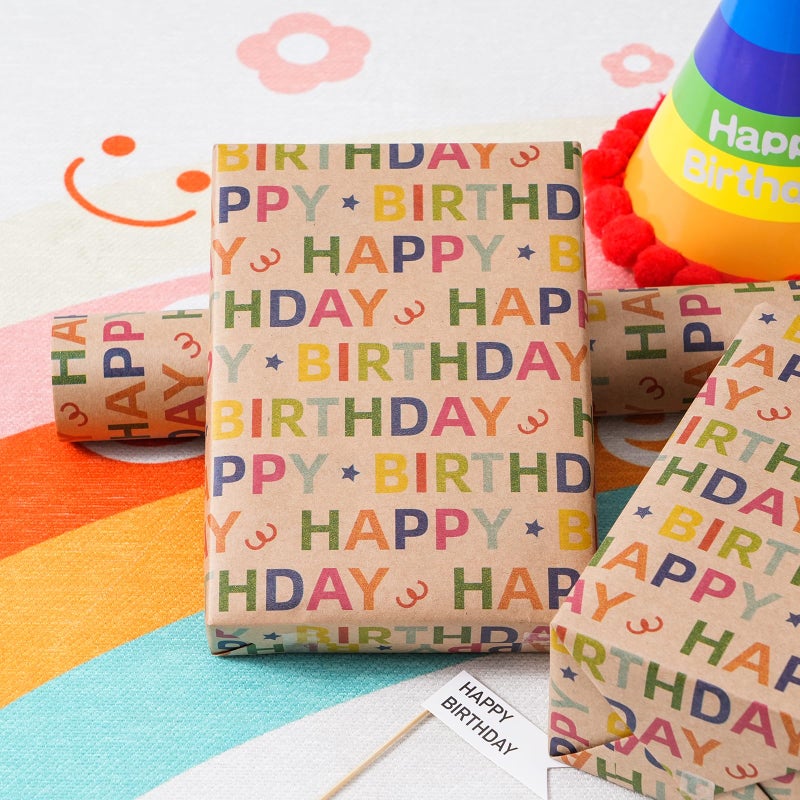 Ulmasinn Kraft Birthday Wrapping Paper - Mini Roll - 17 Inches X 33 Feet - for Boys Girls Kids - Colorful Happy Birthday Pattern Great for Teen, Party, Baby Shower - Image 4