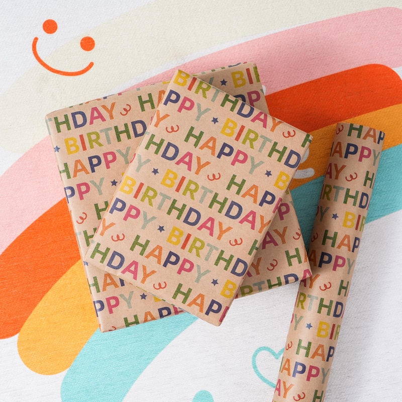 Ulmasinn Kraft Birthday Wrapping Paper - Mini Roll - 17 Inches X 33 Feet - for Boys Girls Kids - Colorful Happy Birthday Pattern Great for Teen, Party, Baby Shower - Image 5