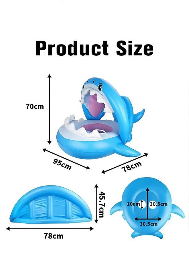 DURKU Shark Shape Swimming Float with Adjustable Canopy for Baby, Inflatable Pool Ring with Safety Seat, Comfortable Infant Floaty, Fun Water Toy for Kids, Ideal for Family Pools, Outdoor Trips, Lakes, an - Image 3