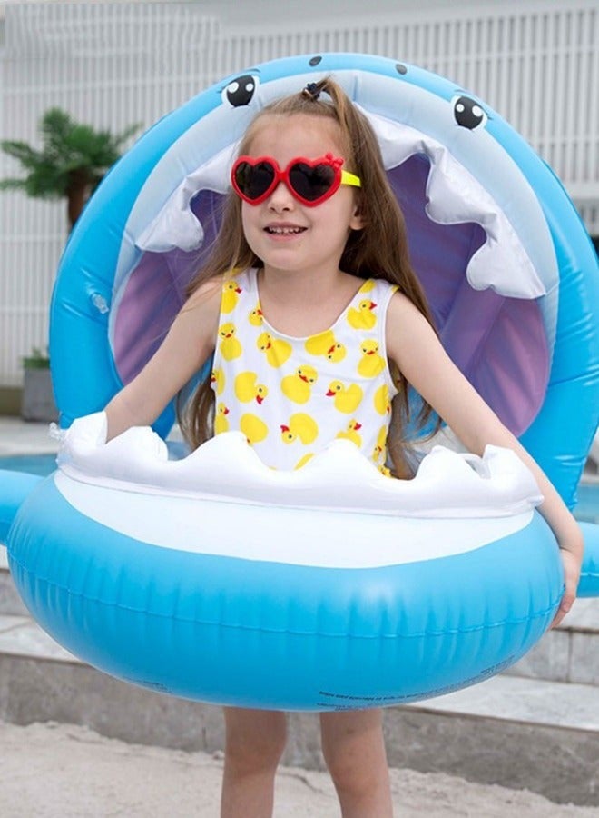 DURKU Shark Shape Swimming Float with Adjustable Canopy for Baby, Inflatable Pool Ring with Safety Seat, Comfortable Infant Floaty, Fun Water Toy for Kids, Ideal for Family Pools, Outdoor Trips, Lakes, an - Image 5
