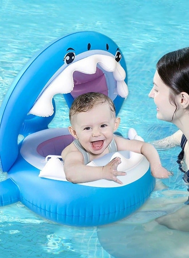 DURKU Shark Shape Swimming Float with Adjustable Canopy for Baby, Inflatable Pool Ring with Safety Seat, Comfortable Infant Floaty, Fun Water Toy for Kids, Ideal for Family Pools, Outdoor Trips, Lakes, an - Image 1