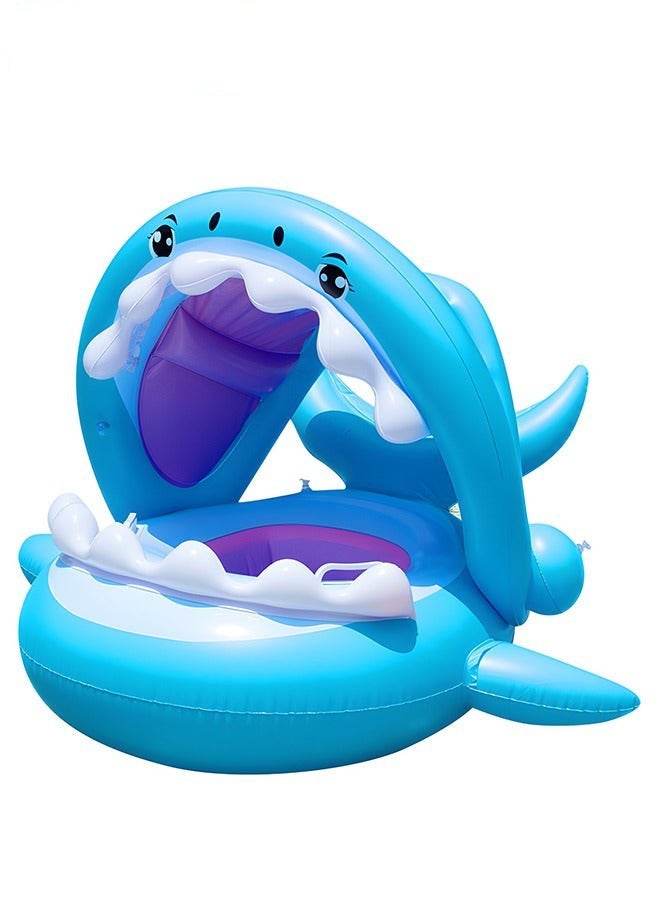 DURKU Shark Shape Swimming Float with Adjustable Canopy for Baby, Inflatable Pool Ring with Safety Seat, Comfortable Infant Floaty, Fun Water Toy for Kids, Ideal for Family Pools, Outdoor Trips, Lakes, an - Image 2
