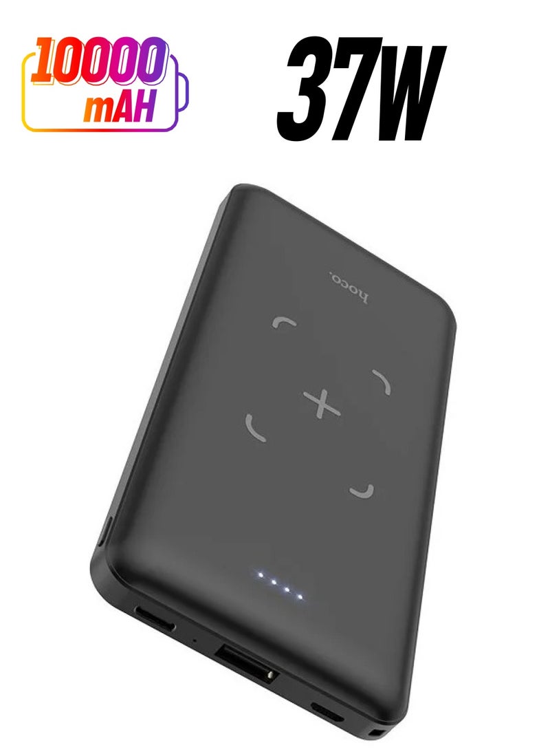 Hoco - HOCO J50 10000mAh Portable Wireless Power Bank with LCD Display, USB Port, 2 Type-C and Micro USB Ports, Compatible with Smartphones, Tablets and Other Devices, Black - Image 1