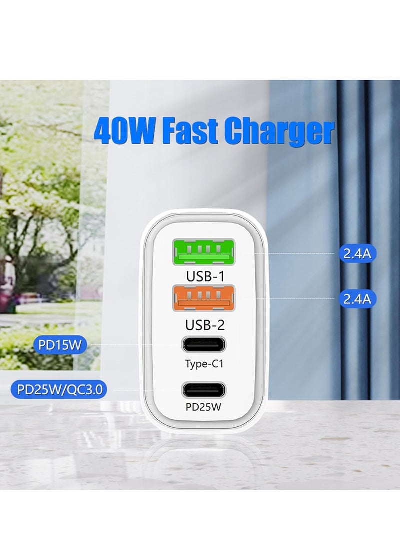ELTRAZONE USB C Fast Charger – 40W PD 4-Port Over Current Protection Charging Block with Cable – Portable Charger for Headphones, Tablets, Smartphones – 100-240V Universal Charging for Home, Dorm, and Travel - Image 4