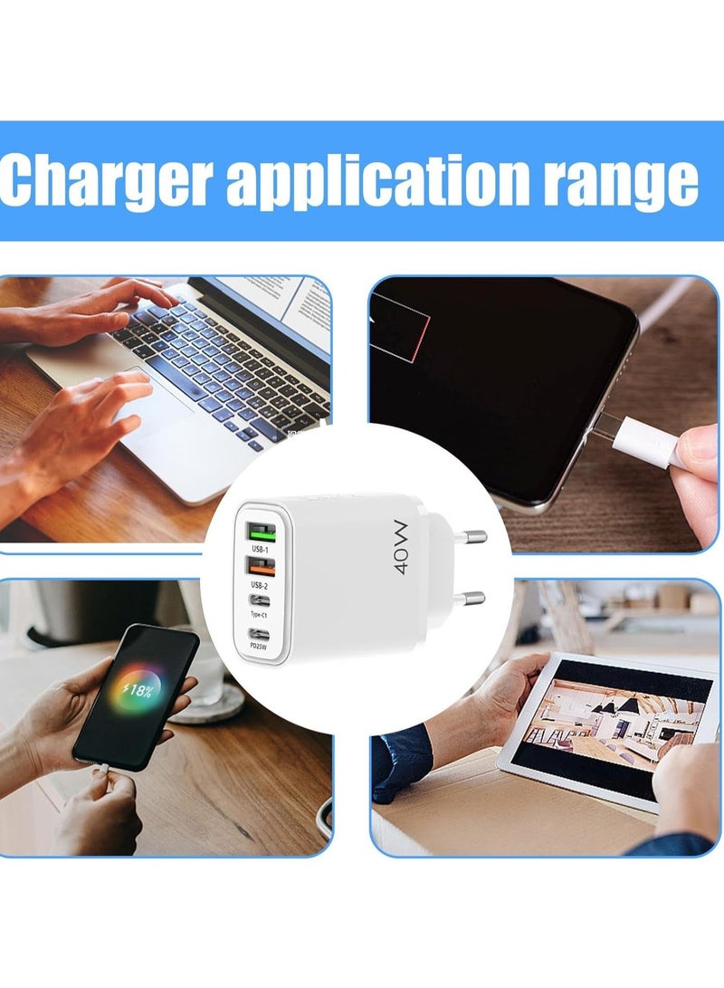 ELTRAZONE USB C Fast Charger – 40W PD 4-Port Over Current Protection Charging Block with Cable – Portable Charger for Headphones, Tablets, Smartphones – 100-240V Universal Charging for Home, Dorm, and Travel - Image 3
