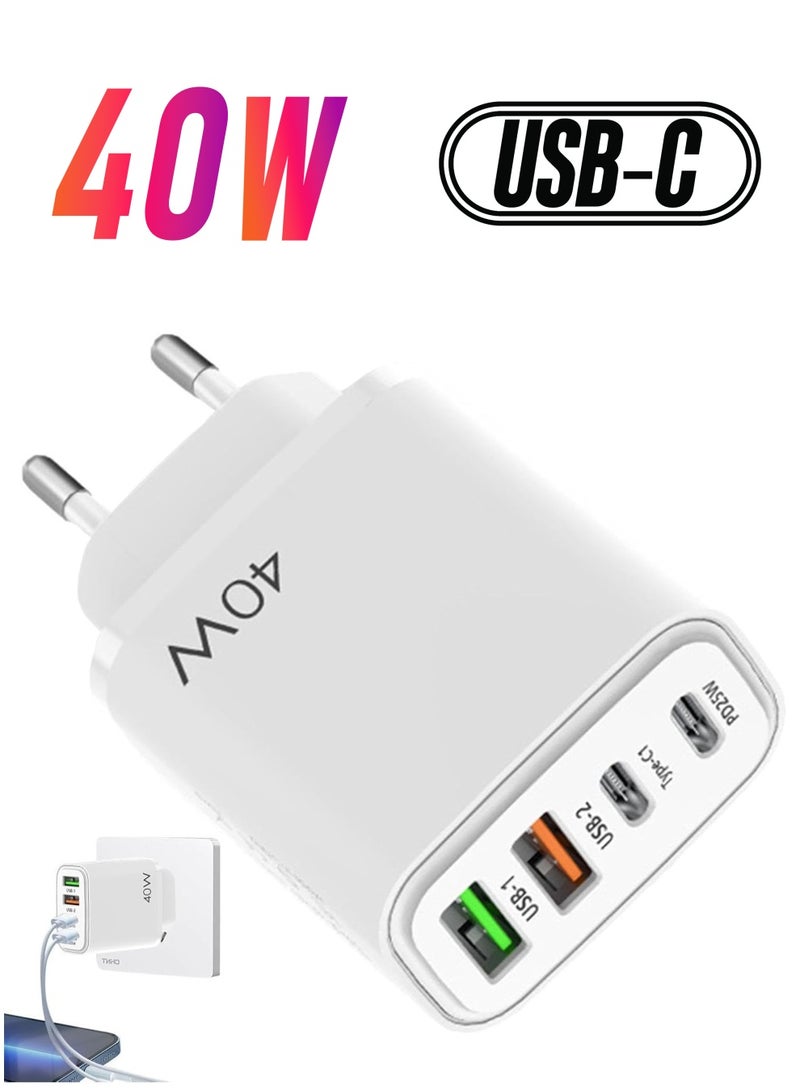 ELTRAZONE USB C Fast Charger – 40W PD 4-Port Over Current Protection Charging Block with Cable – Portable Charger for Headphones, Tablets, Smartphones – 100-240V Universal Charging for Home, Dorm, and Travel - Image 1