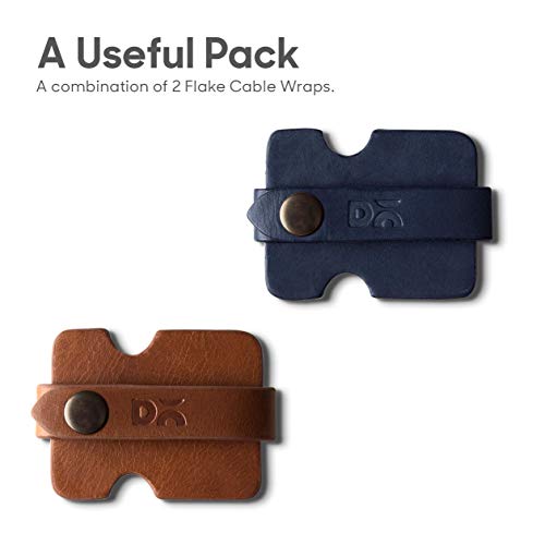 DailyObjects Flake Cable Wrap for Cables/Chords/Wires | Wire Winder, Headphones Holder, Mini Clip Organiser | Made, Dry-Milled Leather | (Blue and Brown) - Set of 2 - Image 2