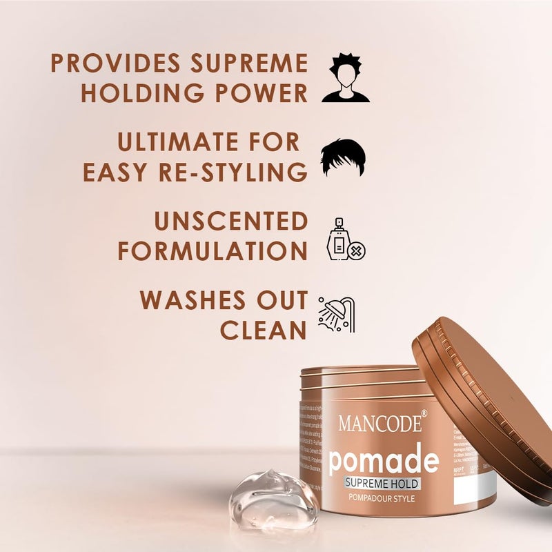 MAN CODE Mancode Hair Styling Pomade Wax for Men 100ml Supreme Hold Glossy Finish NonGreasy WaterBased Formula 24Hour Flexible Hold Strong LongLasting All Hair Types - Image 3