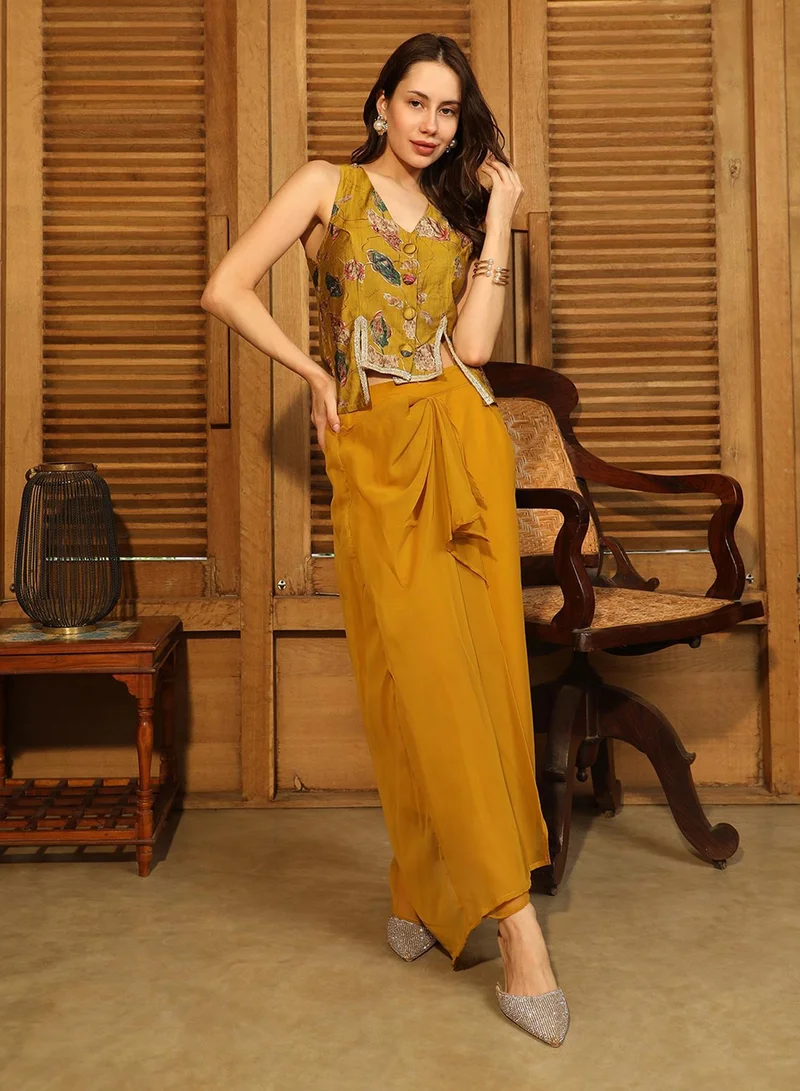  قصة Women's Mustard Yellow Ethereal Blossom Co-Ord Set
