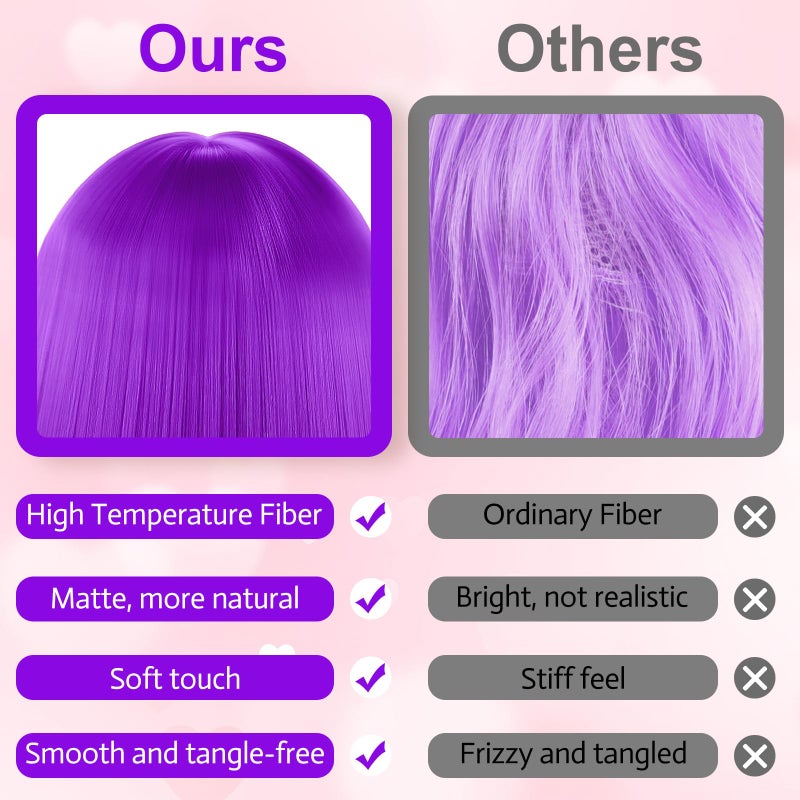 PLULON Hot Pink-Color Bob Wig with Heart Sunglasses Neon Colored Party Wig - Image 5