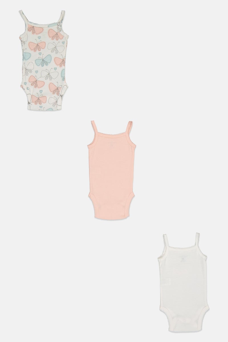 English Laundry Toddlers Girl 3 Pcs Square Neck Butterfly Print Sleeveless Bodysuits, Multicolor - Image 3