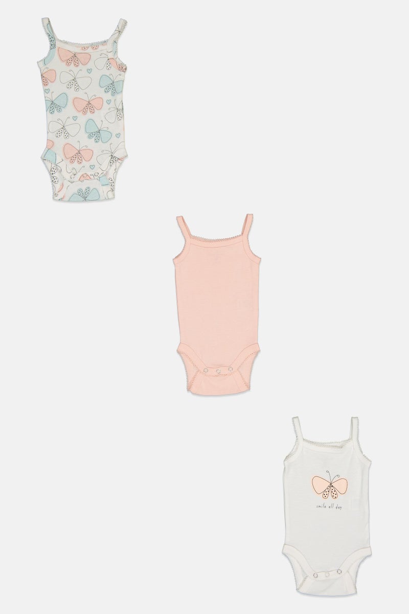 English Laundry Toddlers Girl 3 Pcs Square Neck Butterfly Print Sleeveless Bodysuits, Multicolor - Image 2