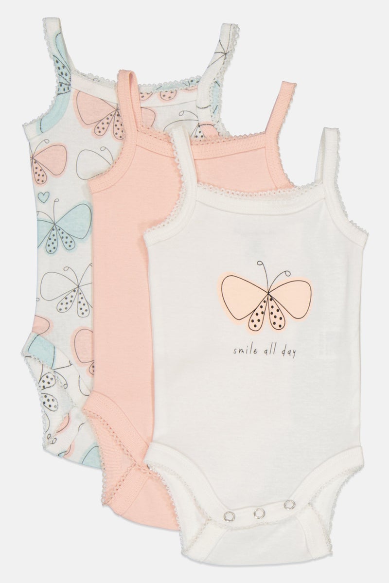 English Laundry Toddlers Girl 3 Pcs Square Neck Butterfly Print Sleeveless Bodysuits, Multicolor - Image 4