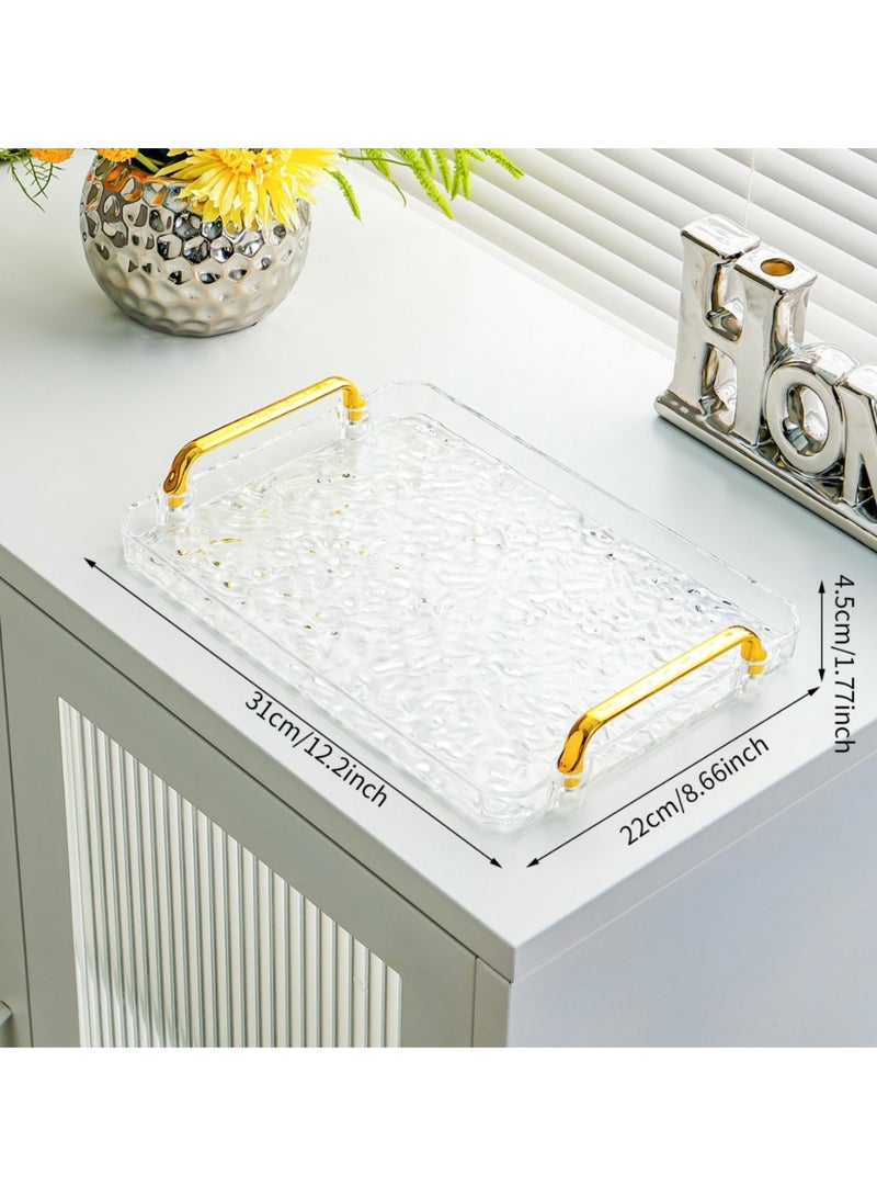Gold Wave Handle Acrylic Tray - Transparent Luxury Coffee Table Serving Tray  - Image 1