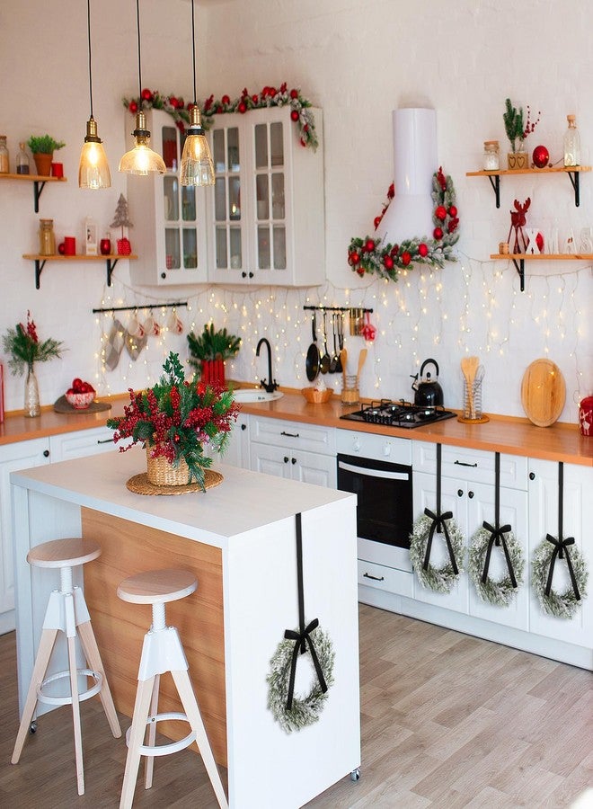 Maysing 6 Pcs 9.8" Christmas Cabinets Wreaths for Kitchen Snowy Cedar Wreath with Ribbon Bows Artificial Hanging Wreaths Garland Decorations for Home Window Door Porch Holiday Party Decor(Black) - Image 3