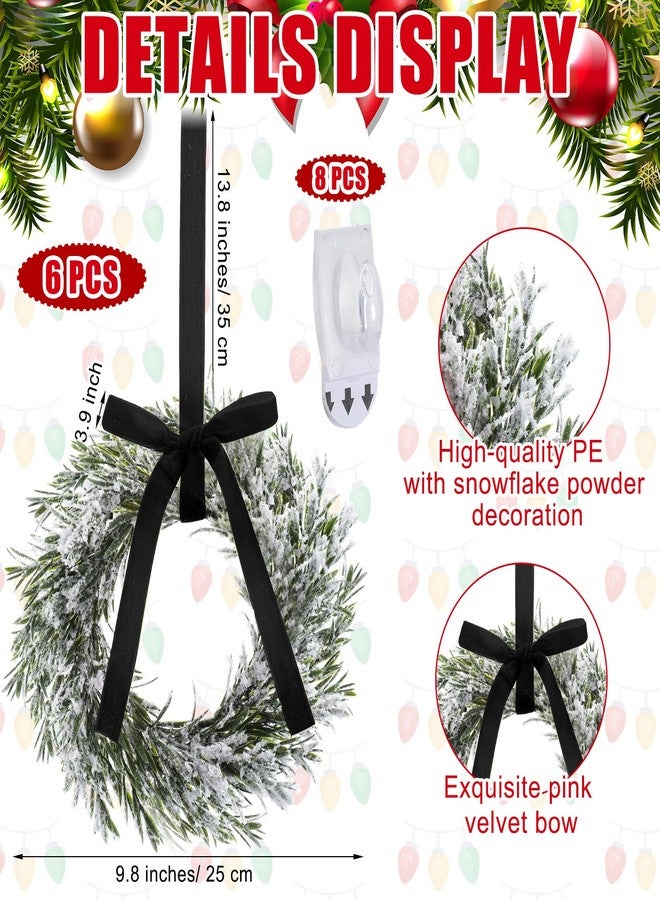 Maysing 6 Pcs 9.8" Christmas Cabinets Wreaths for Kitchen Snowy Cedar Wreath with Ribbon Bows Artificial Hanging Wreaths Garland Decorations for Home Window Door Porch Holiday Party Decor(Black) - Image 2