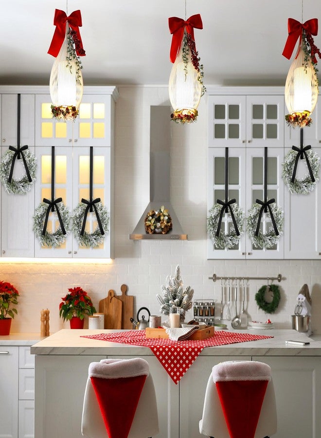 Maysing 6 Pcs 9.8" Christmas Cabinets Wreaths for Kitchen Snowy Cedar Wreath with Ribbon Bows Artificial Hanging Wreaths Garland Decorations for Home Window Door Porch Holiday Party Decor(Black) - Image 5