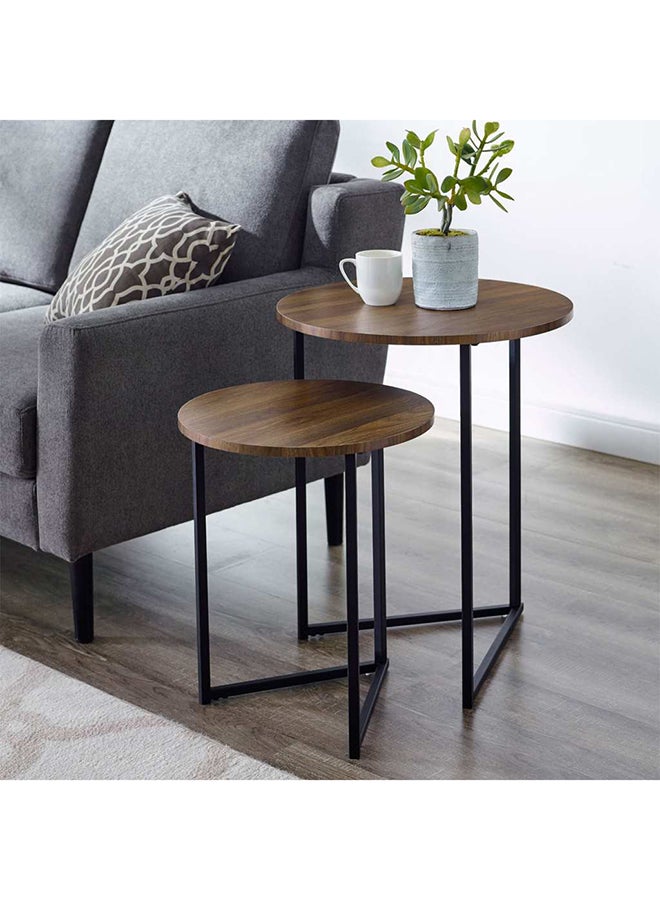 Homzmart Metal and Wood Side Tables Set -  2 Pieces  - Black and Brown - Image 1