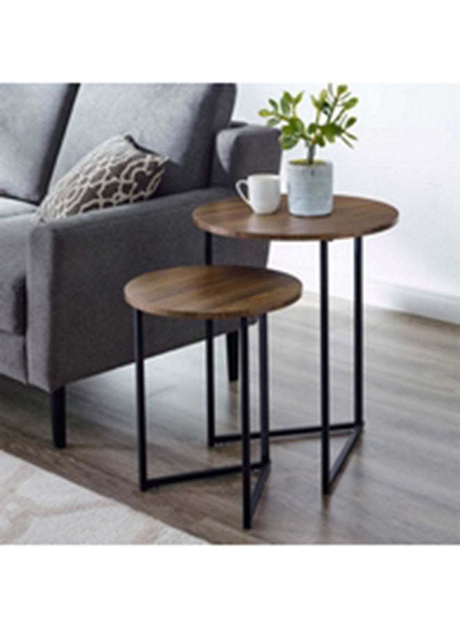 Homzmart Metal and Wood Side Tables Set -  2 Pieces  - Black and Brown - Image 2