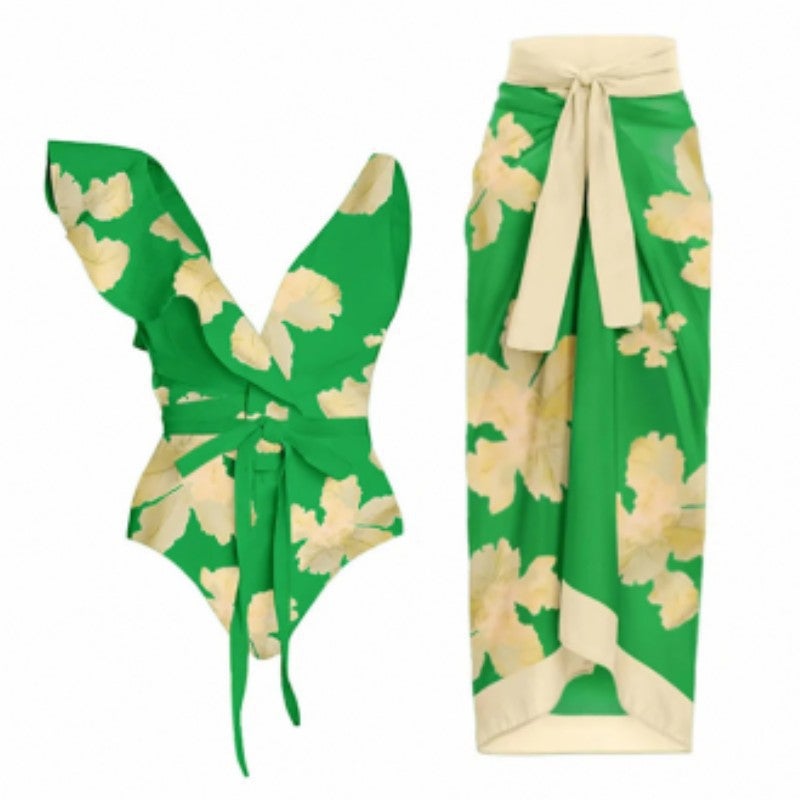 2025 Ins One-Piece Spring Swimsuit Independent Station Sunscreen Dress French Retro Beach Bikini - Image 1