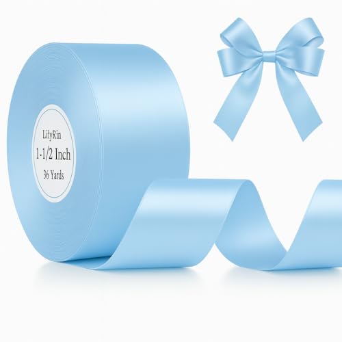 LilyRin Light Blue Ribbon 1-1/2 Inches 36 Yards Satin Roll Baby Shower Perfect for Art Wedding Wreath 1.5 Packing Birthday Flower Bouquets DIY Hair Bows Accessories Scrapbooking Wrapping Christmas Handmade - Image 1