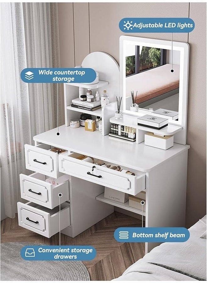 NKX Multifunctional Makeup Vanity Dressing Table with LED Mirror and Chair 80 CM  - Image 3