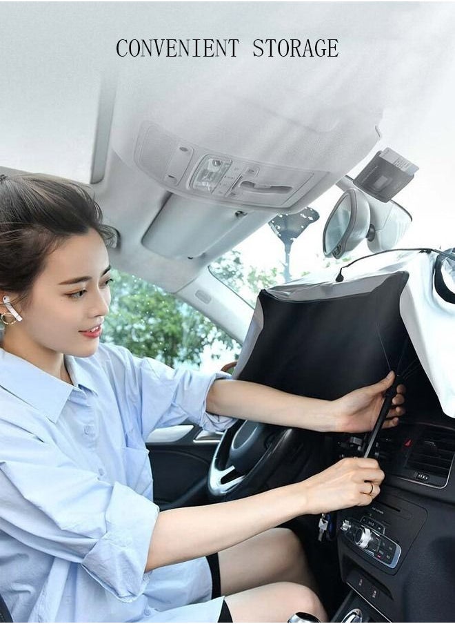 DUNISO Car Windshield Sunshade Umbrella Pull Ring Car Sun Shade Front Window Cover Foldable Sunshade Umbrella for UV Ray Block Sun Heat Protection for Most Vehicles Automotive Interior  - Image 3