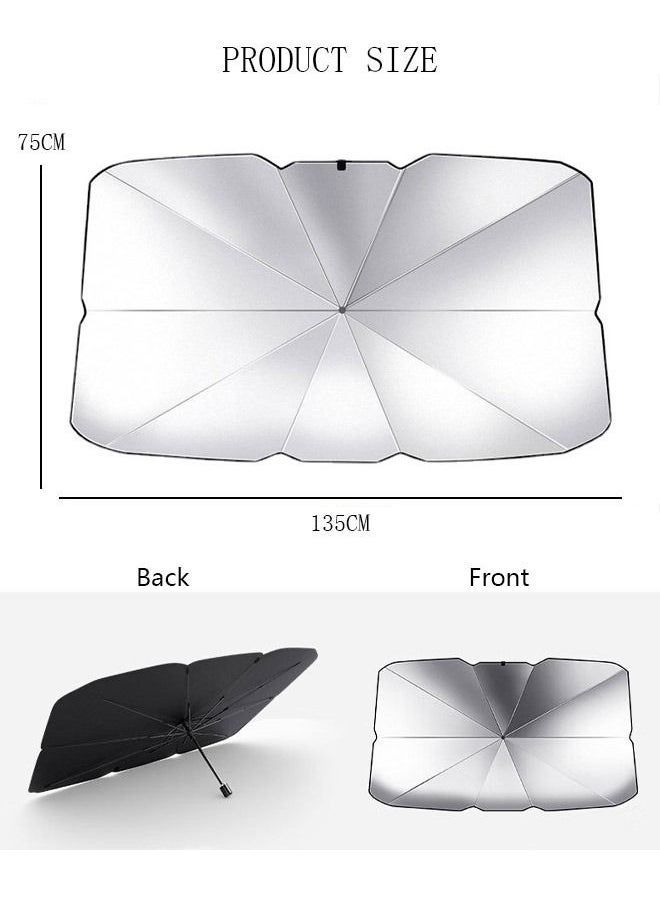 DUNISO Car Windshield Sunshade Umbrella Pull Ring Car Sun Shade Front Window Cover Foldable Sunshade Umbrella for UV Ray Block Sun Heat Protection for Most Vehicles Automotive Interior  - Image 4