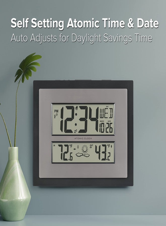 La Crosse Technology 512-85937-INT Atomic Digital Wall Clock with Temperature & Forecast in Gray/Silver - Image 4