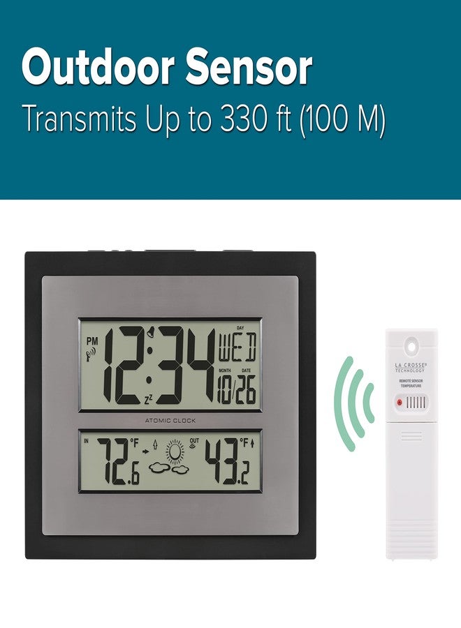 La Crosse Technology 512-85937-INT Atomic Digital Wall Clock with Temperature & Forecast in Gray/Silver - Image 3