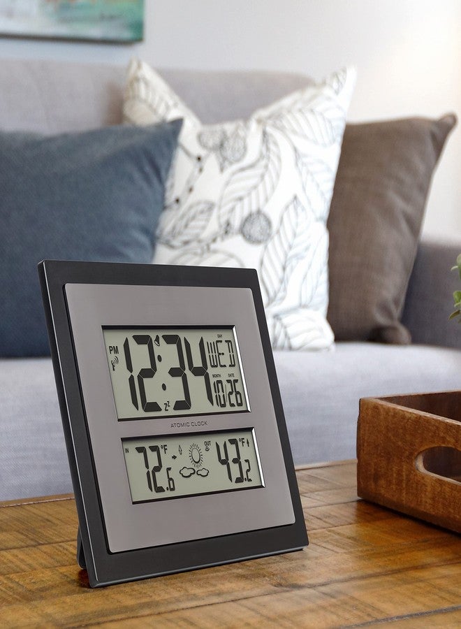 La Crosse Technology 512-85937-INT Atomic Digital Wall Clock with Temperature & Forecast in Gray/Silver - Image 5