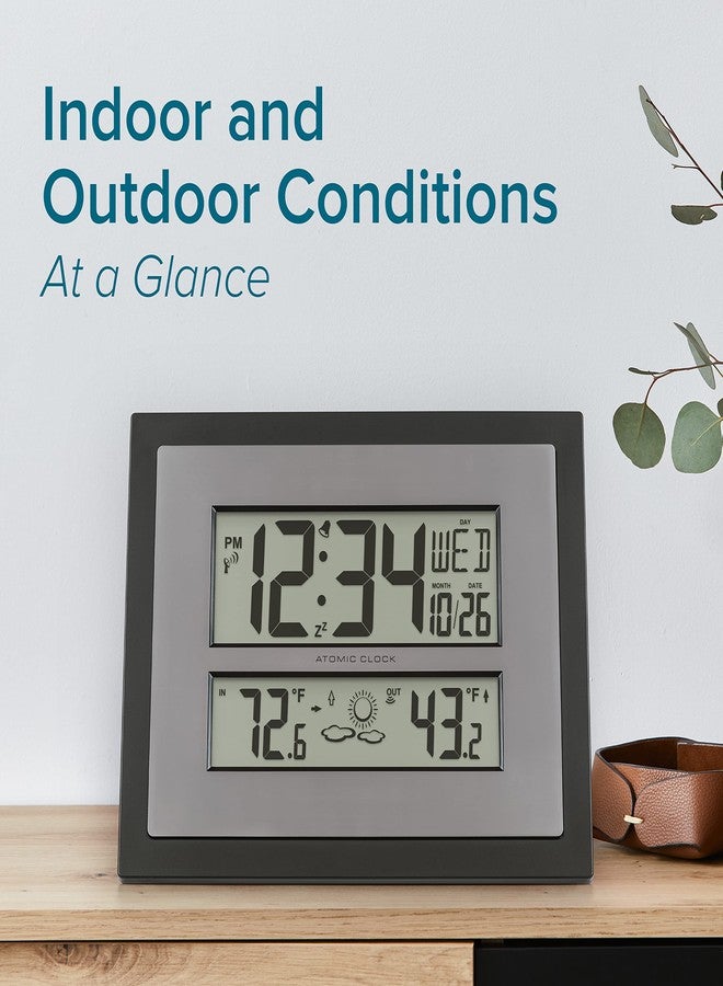 La Crosse Technology 512-85937-INT Atomic Digital Wall Clock with Temperature & Forecast in Gray/Silver - Image 2