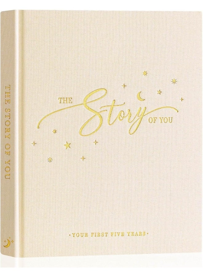 Lanpn Baby Memory Book - Linen Baby Book Memories Keepsake - The Story of You - Newborn Baby First 5 Year Journal Scrapbook Photo Book Milestone Album for Boy Girl New Parents (Beige, 154 Pages) - Image 1