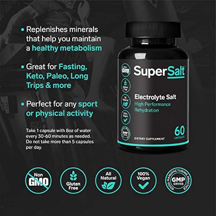 SuperSalt Keto Electrolyte Supplement, Salt Replacement Tablets for Rapid Oral Rehydration & Post Workout Recovery, Magnesium, Zinc, Sodium, Copper | 60 Capsules | Stop Leg Cramps and Restore Energy - Image 4