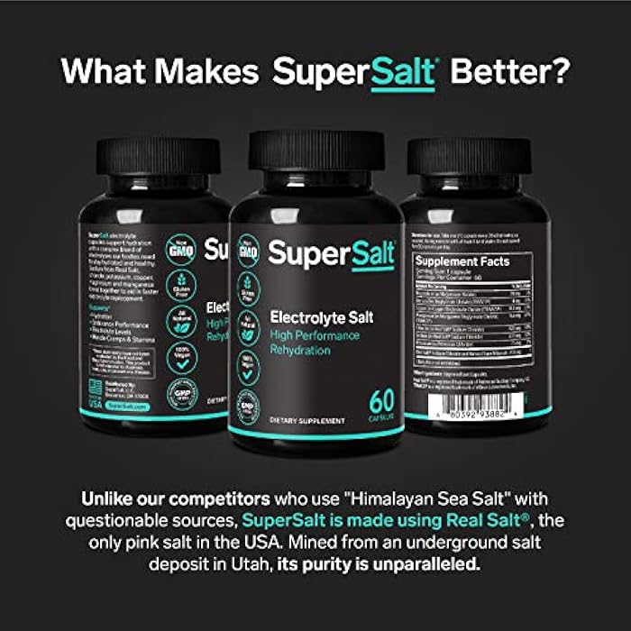 SuperSalt Keto Electrolyte Supplement, Salt Replacement Tablets for Rapid Oral Rehydration & Post Workout Recovery, Magnesium, Zinc, Sodium, Copper | 60 Capsules | Stop Leg Cramps and Restore Energy - Image 2