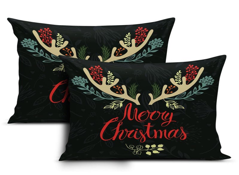 BMRGIFTS Jute Fabric Designer Decorative Printed Merry Christmas Theme Pillow Cover Xmas Decorations for Sofa Living Bed Room Set of 2, 12x18 inch Multi (CHMPC99) - Image 1