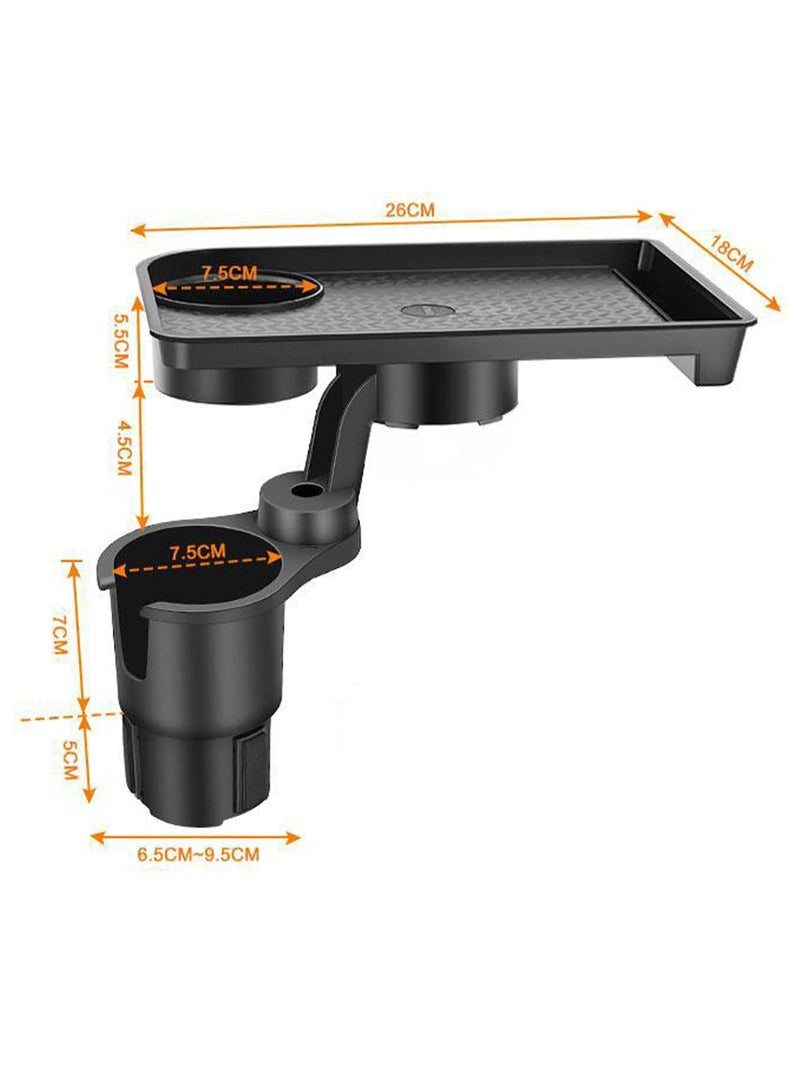 هاهاهاي حامل أكواب للسيارة، صينية متعددة الوظائف، صينية توسيع السيارة، حامل أكواب بقاعدة قابلة للتعديل 360 دوران قابلة للفصل مع صينية طعام لرحلات الطريق داخل السيارة - Image 2