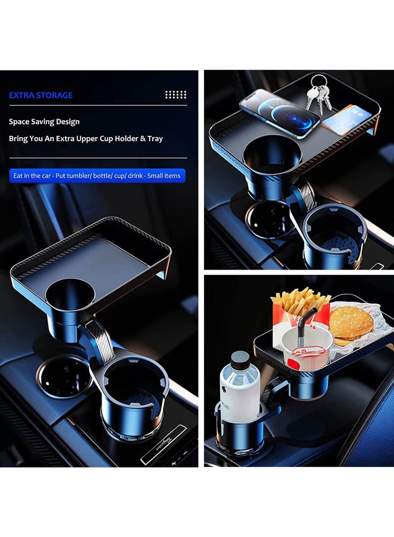 هاهاهاي حامل أكواب للسيارة، صينية متعددة الوظائف، صينية توسيع السيارة، حامل أكواب بقاعدة قابلة للتعديل 360 دوران قابلة للفصل مع صينية طعام لرحلات الطريق داخل السيارة - Image 3