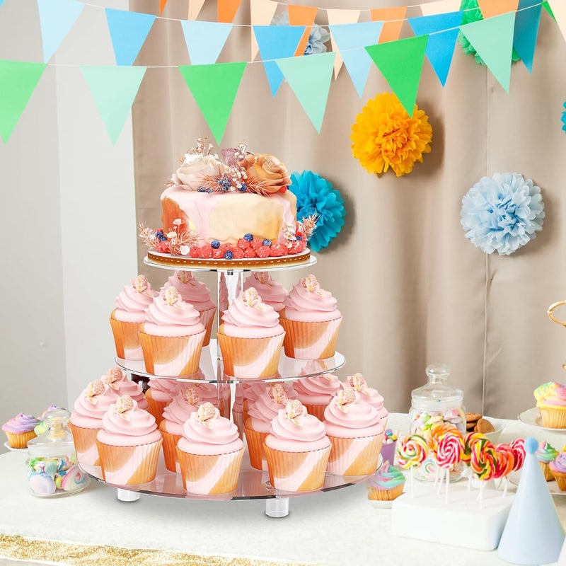 weddingwish حامل كعك أكريليك، برج حلويات شفاف مع قاعدة لحفلات الزفاف، الحفلات، حفلات استقبال المواليد، 3 طبقات دائرية، شفاف - Image 3
