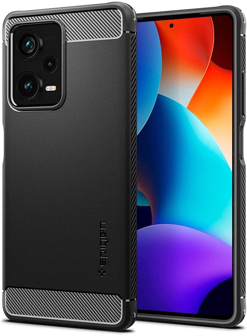 Spigen Rugged Armor for Redmi Note 12 Pro+ Case Cover with Carbon Fiber Textures - Matte Black - Image 1