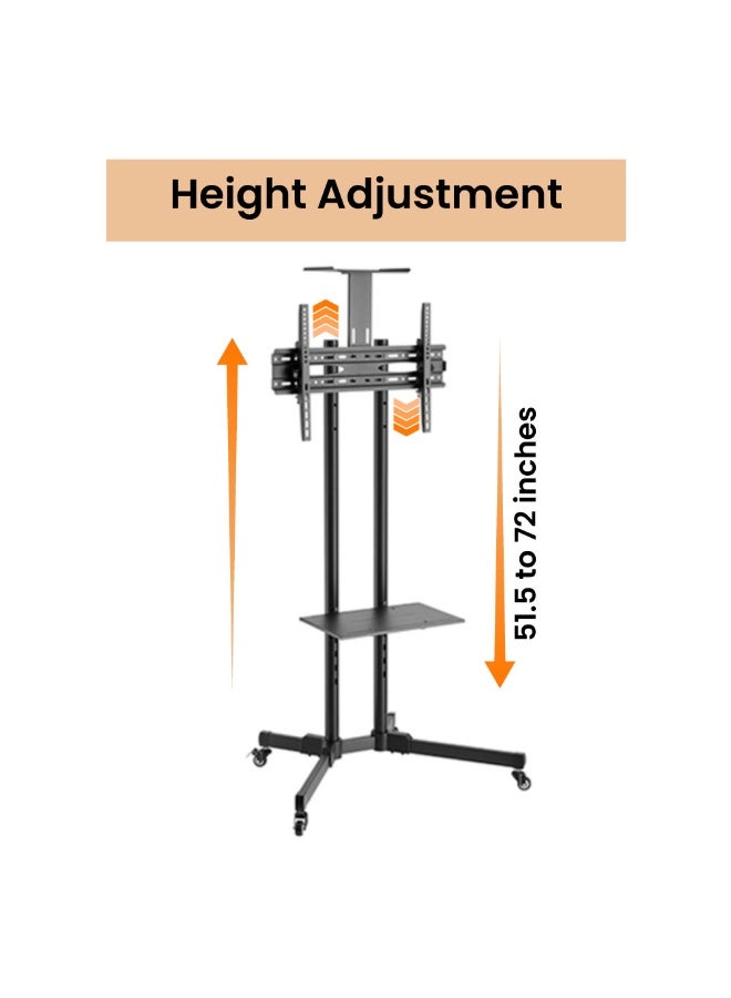 BEETEC Height Adjustable Mobile TV Cart for 32"-65" TVs up to 50 kg/110 lbs with VESA Compatibility up to 600x400mm, +10° to -10° Tilt, Black - TF-T1500 - Image 4