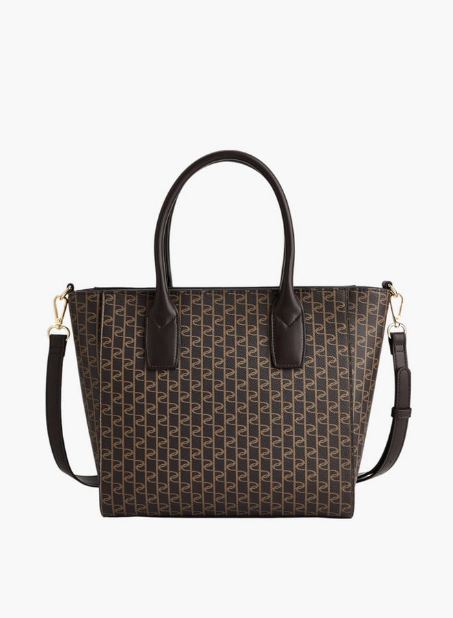 Paprika Monogram Print Tote Bag with Double Handle and Zip Closure  - Image 2