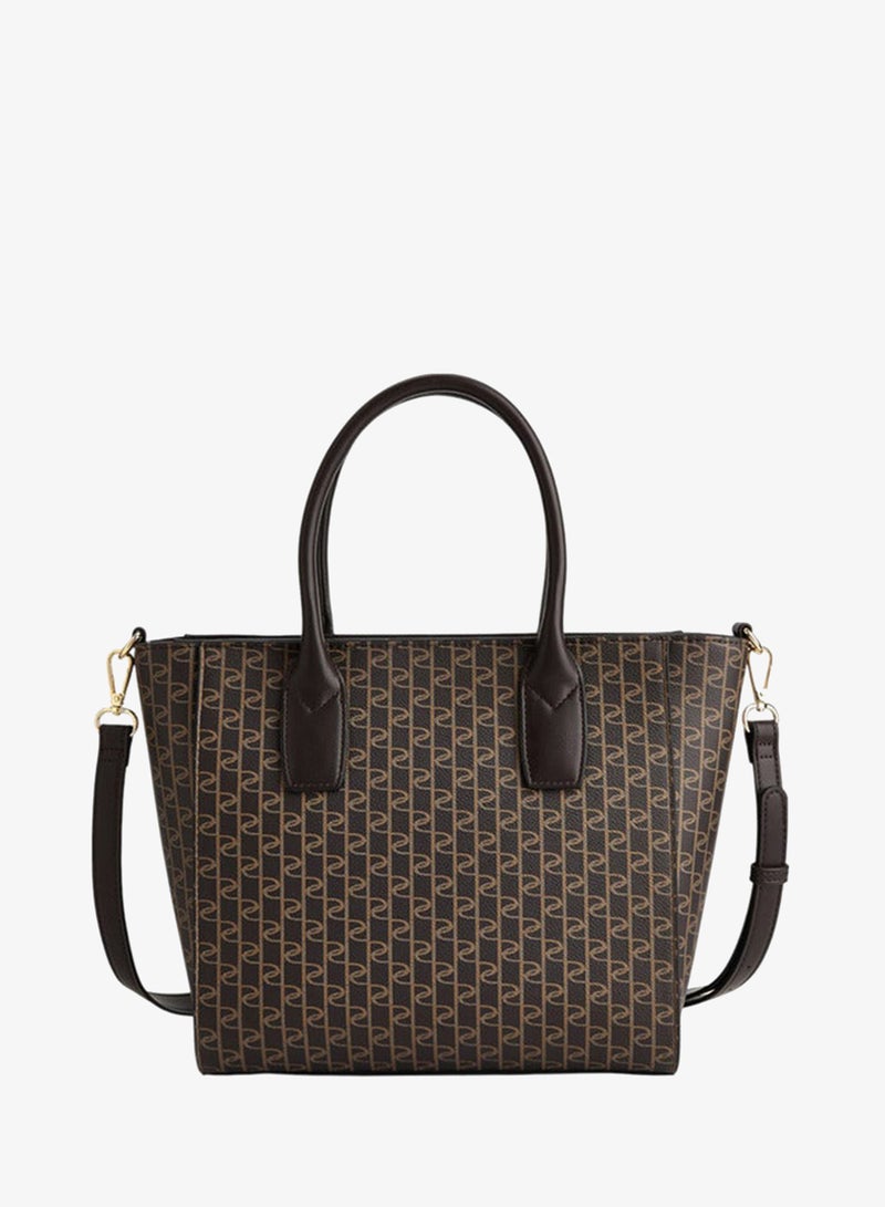 Paprika Monogram Print Tote Bag with Double Handle and Zip Closure - Image 2