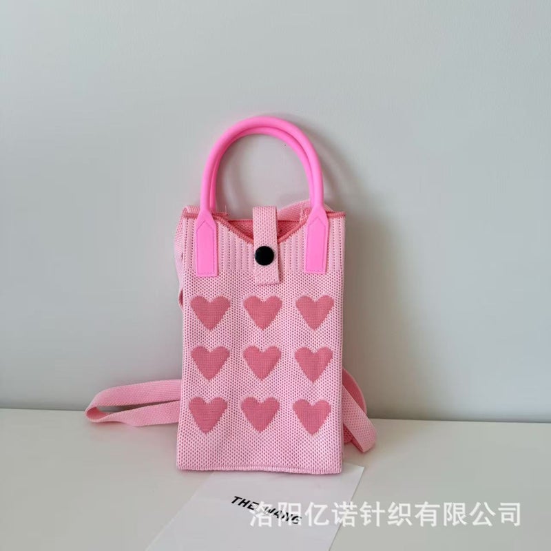 New Love Cartoon Women'S Korean Knitted Mobile Phone Bag All-Match One-Shoulder Crosbody Bag Travel Coin Purse Small Mobile Phone Bag - Image 1
